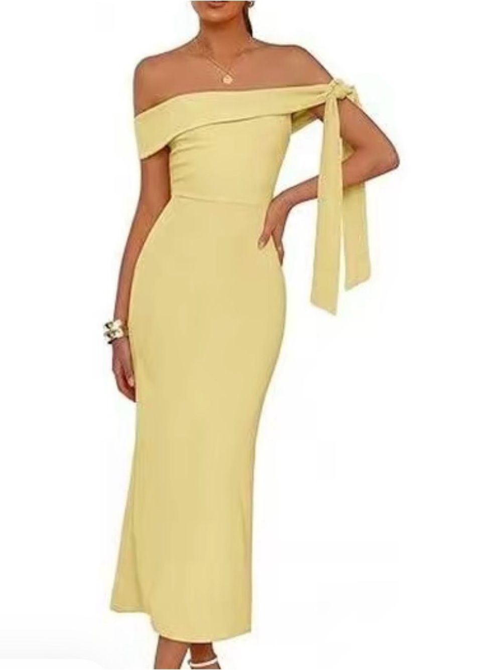 Cider Off-Shoulder Yellow Tie-Sleeve Women's Formal Dress
